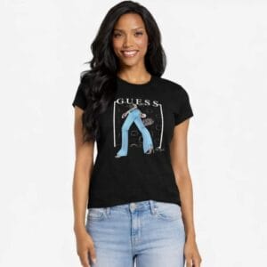 przód na modelce t-shirt damski czarny.3